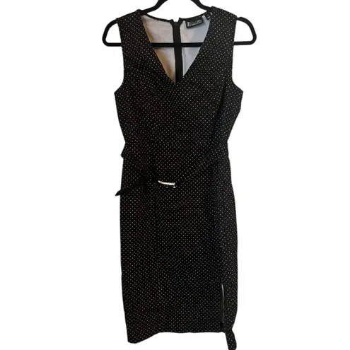NEW YORK & COMPANY 7th Avenue studio sleeveless belted polka dot dress size 10 Black