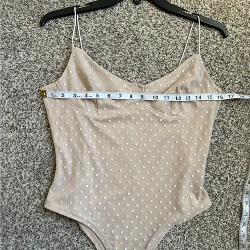 Cream White Polka Dot Spaghetti Strap Bodysuit Bridal Neutral Party Large
