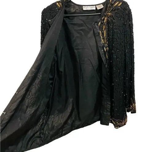 Night Vogue Vintage 80s Silk Black Gold Beaded Sequin Swirly Glam Party Jacket Size 1X