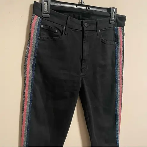 MOTHER High Waisted Looker Ankle Fray Jeans in Guilty Glitter Racer Size 29 Black