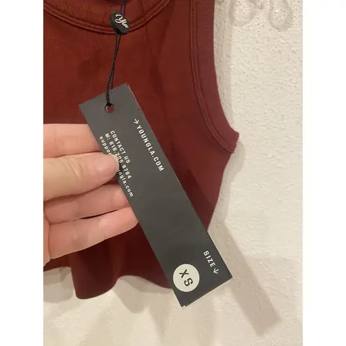 YoungLA Lift Seamless High Neck Bra Womens XS Burgundy Ribbed Crop Racerback Gym Red