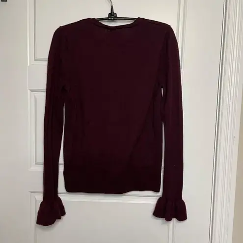 Nanette Lepore  Women's Burgundy 100% Extra‎ Fine Merino Wool Sweater Ruffle Sz M