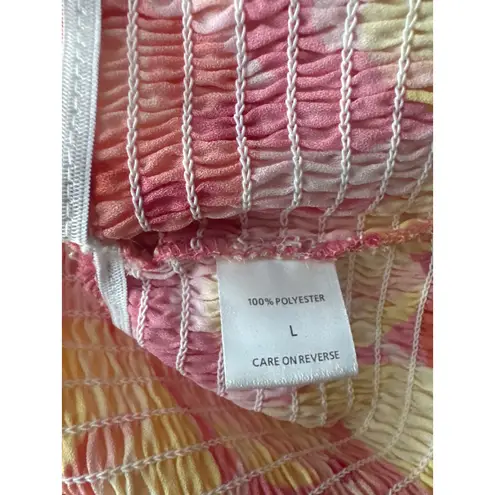 Ny&co NY&C Tie Front Blouse Top Large Pink Yellow Orange Geometric Print Long Sleeve