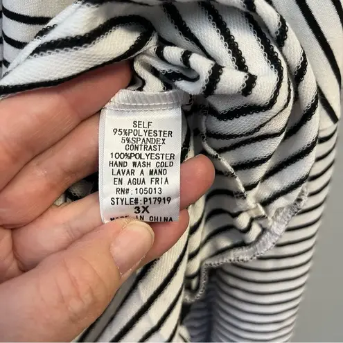 Andrée Top Black & White Striped Hoodie with Silver Sequin Hood Sz 3X NWT