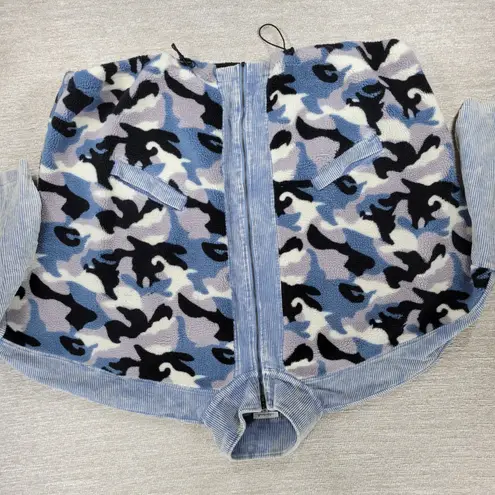 White Birch  Blue Camo Corduroy Jacket 2X Dolman Sleeve Full Zip