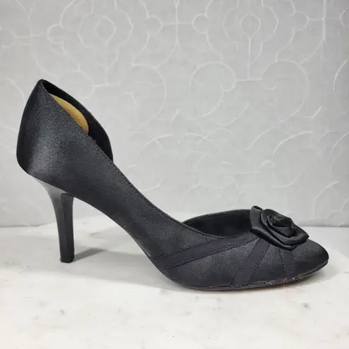 Fioni Dress Pumps Womens 8.5 Black Satin Rose Stiletto High Heels Formal