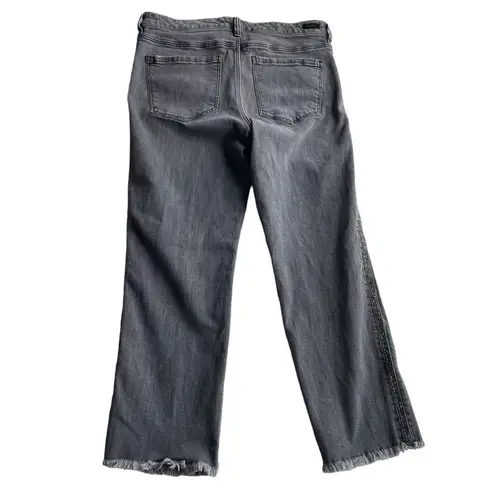 Liverpool Crop Straight Jean Ankle denim Gray Size 10 Bling Side Stripe Fray hem