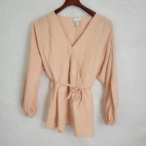 Ava & Viv  Womens Blouse Size X Peach Venus Neck String Knot Long Sleeve