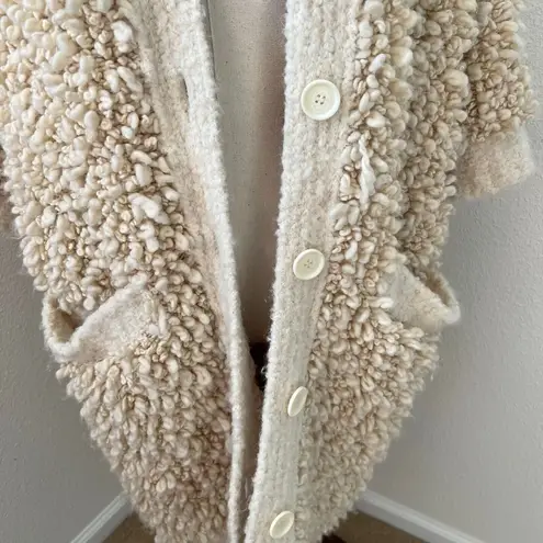 Cardigan Wool Blend Cream Chunky Knit Popcorn Open Front Small Hotel Particulier