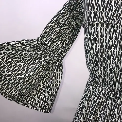 Sophie Max Studio Womens Dress Size XS Black White Geometric 3/4 Flounce Sleeve