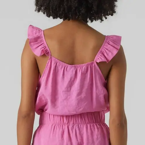 VERO MODA New Ruffle Trim V-Neck Tank Top Queeny Phlox Pink Size XS