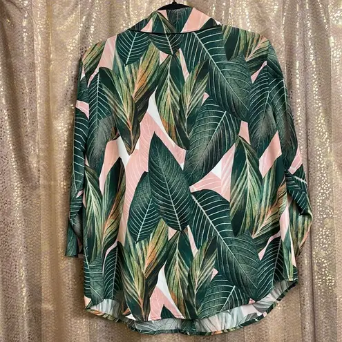 Show Me Your Mumu  peach green tropical leaf button down Murphy top, size M