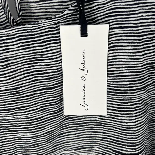 Jasmine & Juliana Black White Abstract Striped Top Crepe Chiffon Boxy Size L Size L