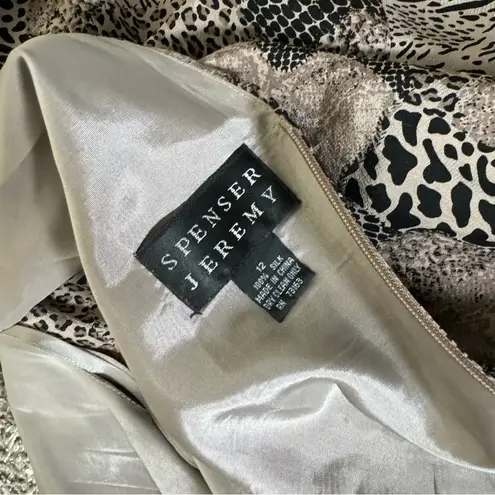 Spenser Jeremy 100% Silk Animal Print Wrap Midi Maxi Dress Sz 12 Brown