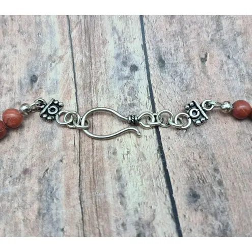 None Artisan 2 Piece Set Red Jasper Natural Stone Pendant Necklace & Wrap Bracelet