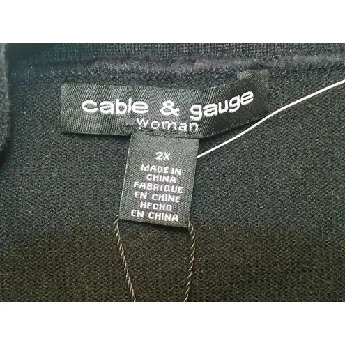 Cable & Gauge Knit Sweater Sheer Sleeves scalloped neck black Size 2X
