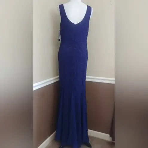 Sangria Navy Blue Lace Mermaid Godet Hem Maxi Dress Formal Gown by