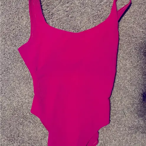 The Cove Vintage Le Women's 90s One Piece Swimsuit Hot Pink Ribbed high leg - Image 6