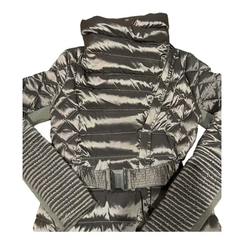 BCBGMAXAZRIA  Belted Down puffer funnel neck Metallic Gunmetal Coat size small