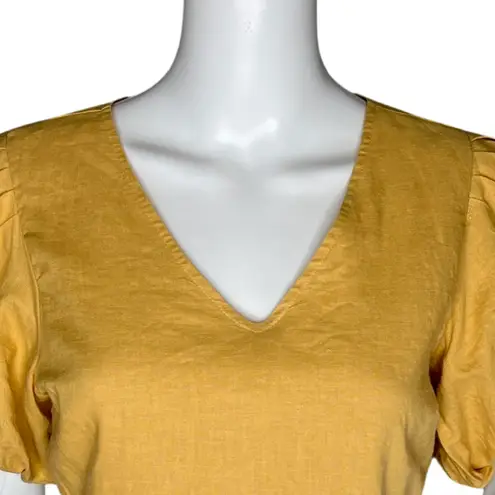 Prómesa Promesa Shirt Womens Small Yellow Puff Sleeve Lace Crop Top Linen Blend Casual