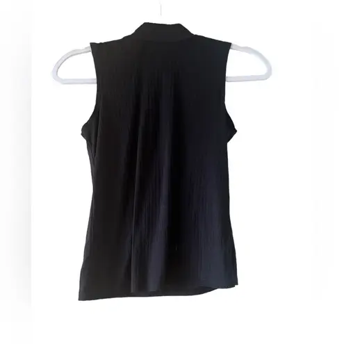 One Step Up Black Sleeveless Mock Turtleneck Ribbed Knit Top