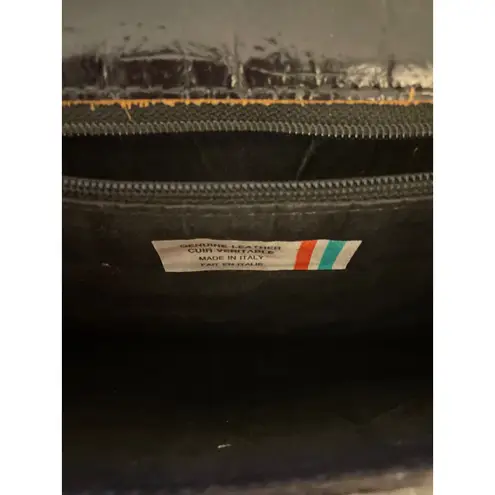 Genuine Leather Clutch Wallet Made in Italy Black Croc Embossed Suede Stripe