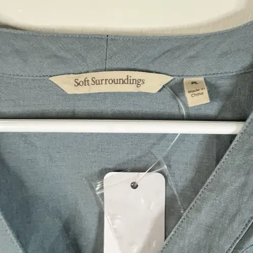 Soft Surroundings Women Lillith Embroidered Linen Tunic Top Size Lp Blue Office