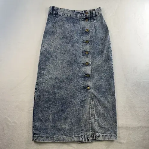 Vtg 90s Sz 12 28” Midi Denim Skirt Button Front Acid Wash Grunge Streetwear USA Blue