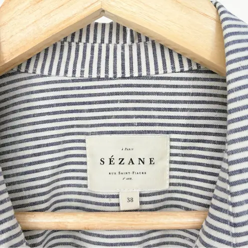 Sézane Tomboy Button Down Long Sleeve Shirt | Size US 6 (38) | Ecru/Blue Stripes