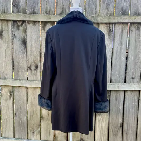 Vtg INC International Concepts Black Faux Fur Trim Coat Overcoat XL