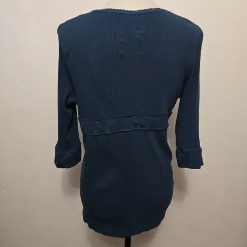 Illusion Y2K Blue Ribbed Knit Top Size 3X Clean Girl Retro Femme