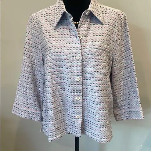 Christopher & Banks Women's Textured Button-Up Top - Pink and Blue or short jacket medium