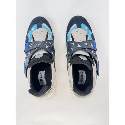 KENZO Women Shoes Blue Sonic Trainer Leather Chunky Sneakers Cross Strap 44 US 9