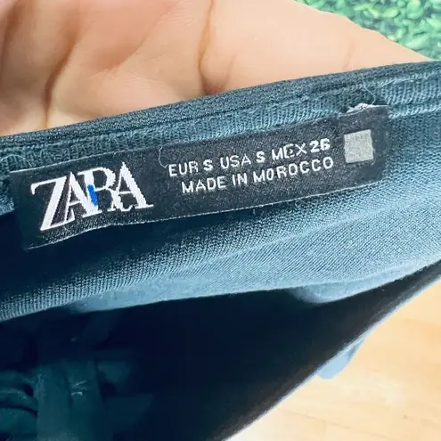 ZARA  Womens Green Knotted Long Puff Sleeve Blouse Stretch Pullover S