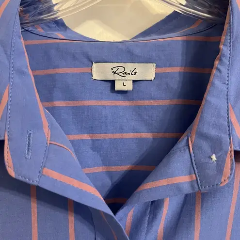 Rails  Oversized Blouse Shirt Lilac Pink Stripe Button Up Balloon Sleeve, Size L