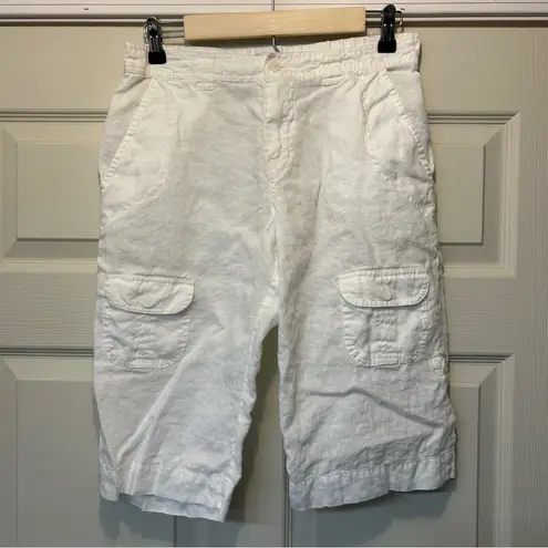 Johnny Was Cargo Shorts White 100% Linen Womens Size Small NWOT