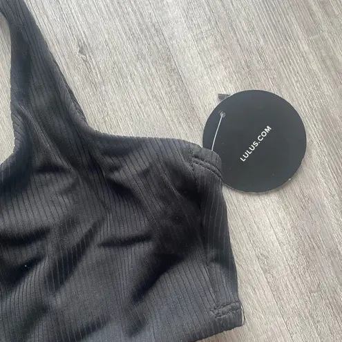 Lulus Women’s Medium No Shade Black Ribbed Knotted Bikini Top New NWT