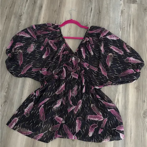 Elegant Black and Pink Feather Blouse Size M