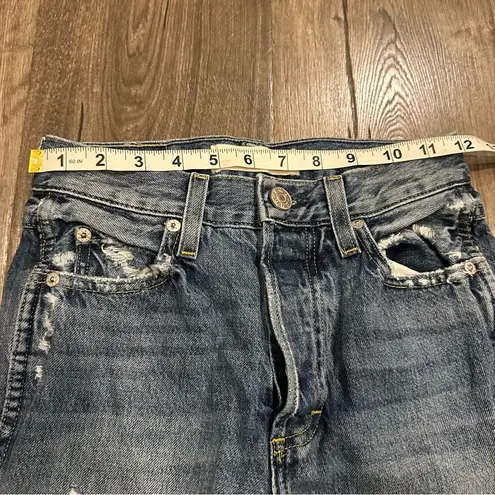 AMO Loverboy Freedom Blue Distressed Cropped Raw Hem Jeans in Retro Size 23