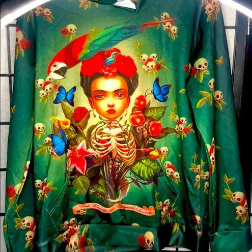 Halloween Retro Floral Skull Printed oversized hoodie O/S Green Size undefined