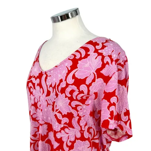 Soma Cool Nights Red Pink Floral Print Short Sleeve Nightgown Size XL