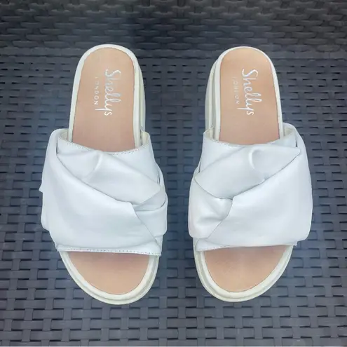 Shellys London White Leather Platform Bow Slide Sandals Modern comfort Sz 38