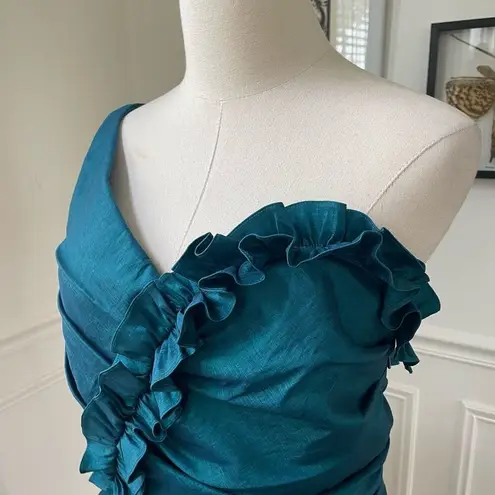 Badgley Mischka Teal Blue Green One-Shoulder Mini Dress 12