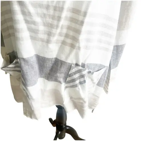 Toofan Linen Tunic Size Large Front Pockets Striped Crew Neck Neutral Colors Tan