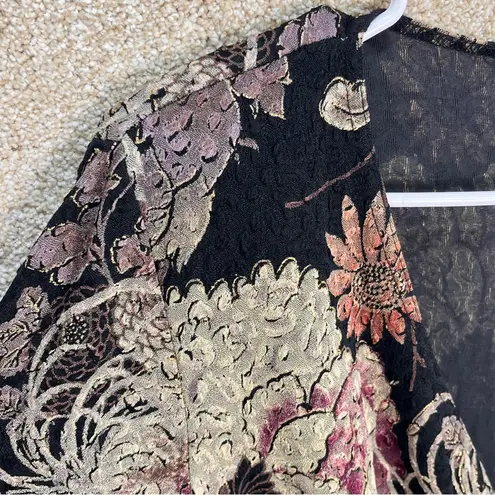 Vintage Y2K MSK Women's Black Floral top beading shoulder pads ruched v neck Size M