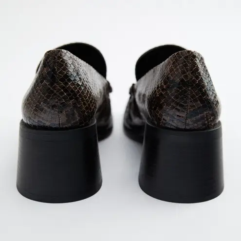 ZARA NWT  HEELED LOAFERS WITH BUCKLE SNAKESKIN BLOGGERS FAVE
