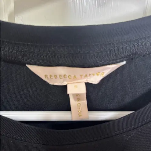 Rebecca Taylor Black and White Dot-Embroidered Jersey Short-Sleeve Shirt SZ: S