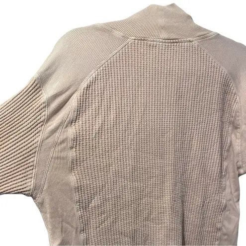 Free People  Ashton Half Zip Beige Thermal Top Size Medium