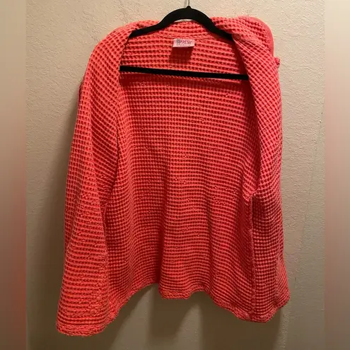 Fresh Produce Vintage Pink Waffle Knit Button Front Jacket Size L Made In USA
