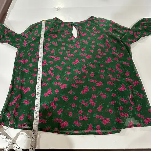 Modcloth  Green & Pink Floral Metallic Sheer Long Sleeve Blouse Size M